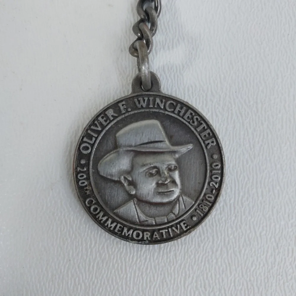 Oliver F. Winchester Gun 200th Year Commemorative 2010 Keychain Fob‎ Silver-Tone